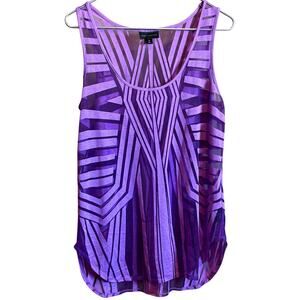 Women's Worthington Honolulu Purple Geo Sheer Sleeveless Blouse Top M